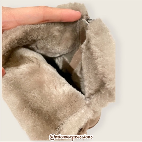 $479 Frye Jen Shearling Fur Beige/Tan Short Real Suede Heeled Zip Up AnkleBootie - Picture 14 of 16